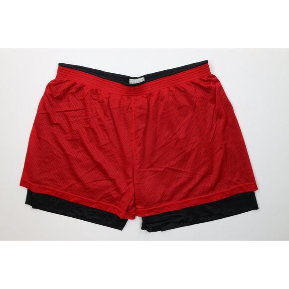 Vtg 90s Streetwear Mens XL Blank Reversible Layered Mesh Above Knee Shorts USA - Picture 1 of 14